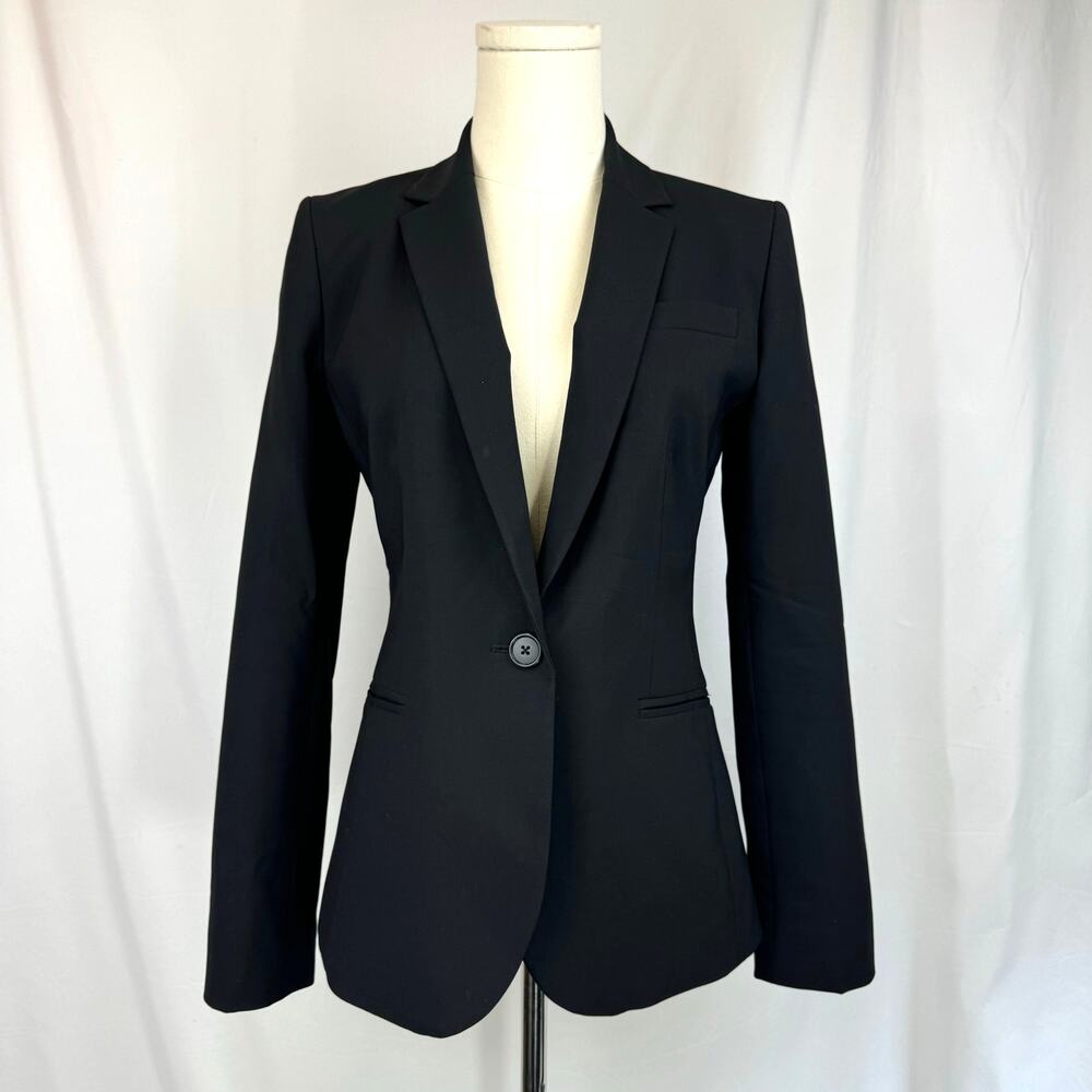 J Crew Italian Wool Blazer Jacket Black Bi Stretch Single Breasted Womens Size 2